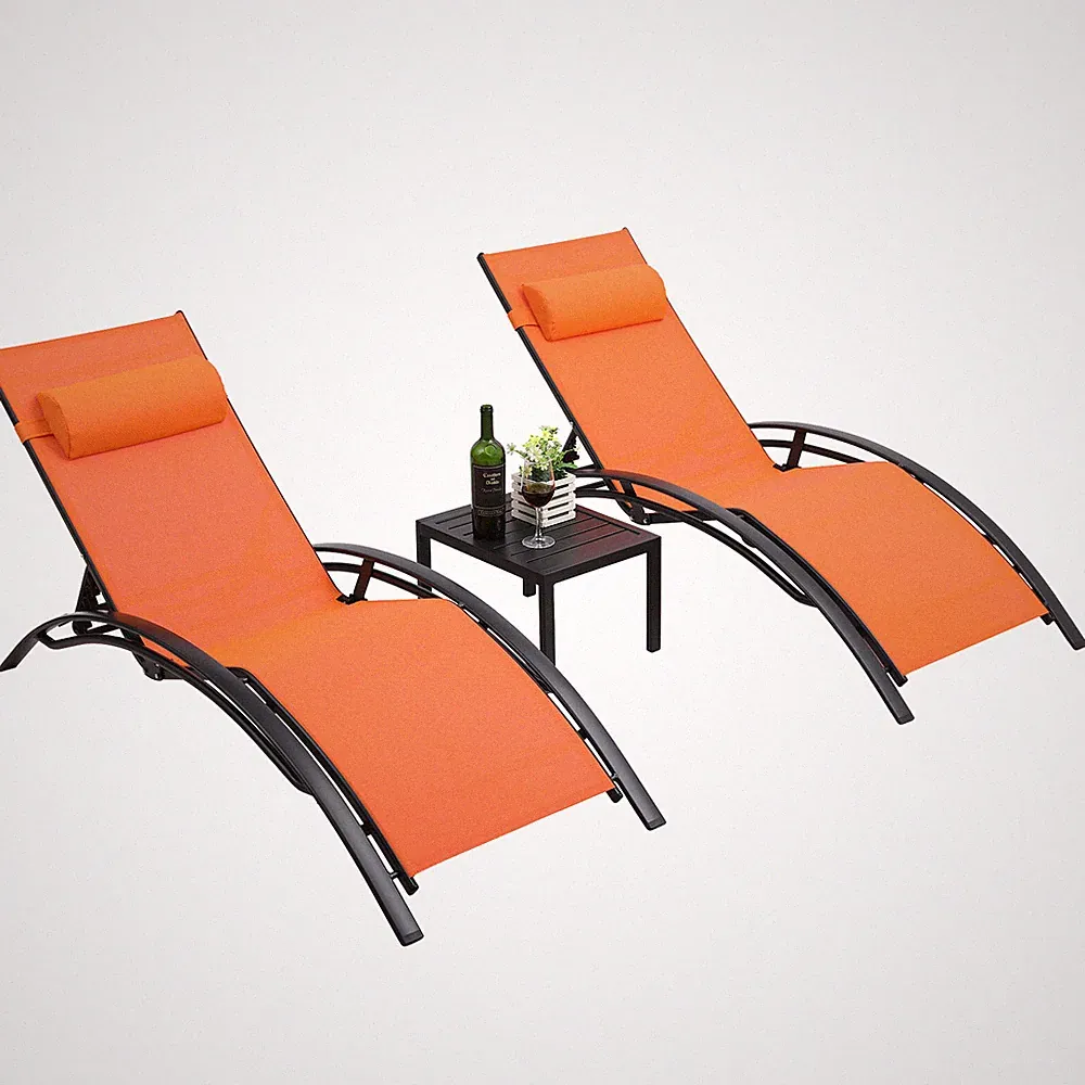 Adjustable Patio Chaise Lounge Chairs w/ End Table Outdoor Pool Reclining Chairs