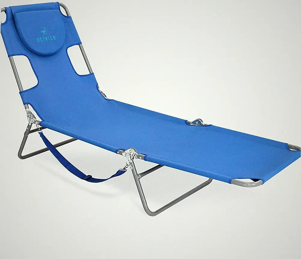 Beach Lounge Chair, Folding & Reclining Outdoor Chaise Lounger, Blue - Portab...