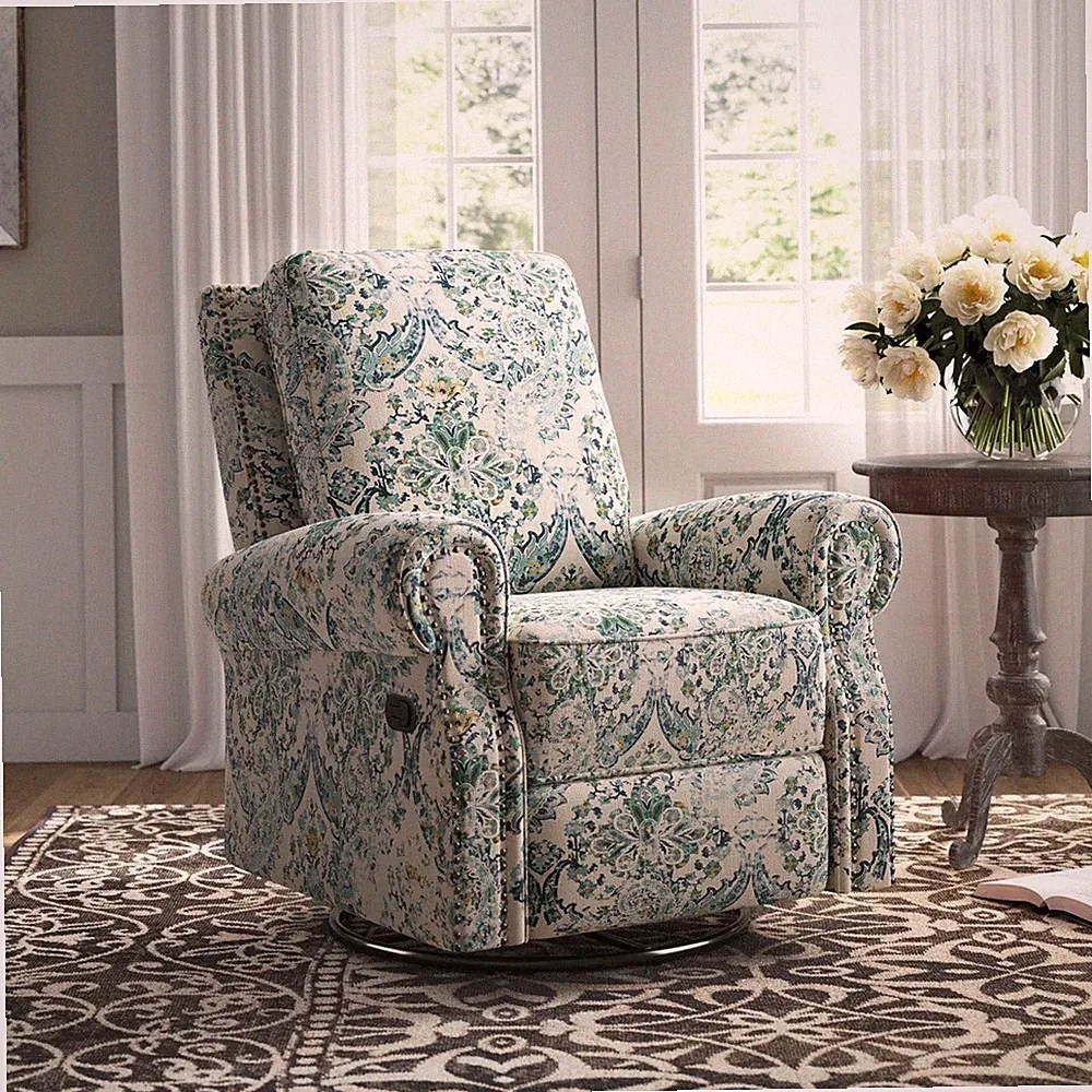 Blue Print Swivel Rocker Recliner Arm Chair Armchair Nursery Glider Recliners