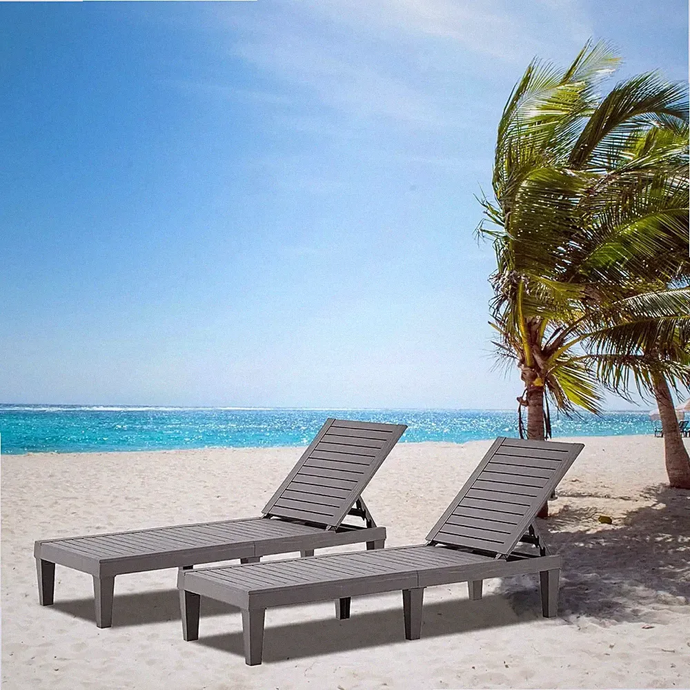 Chaise Lounge Set of 2, Adjustable Pool Lounge Chair with 5 Positions Backrest