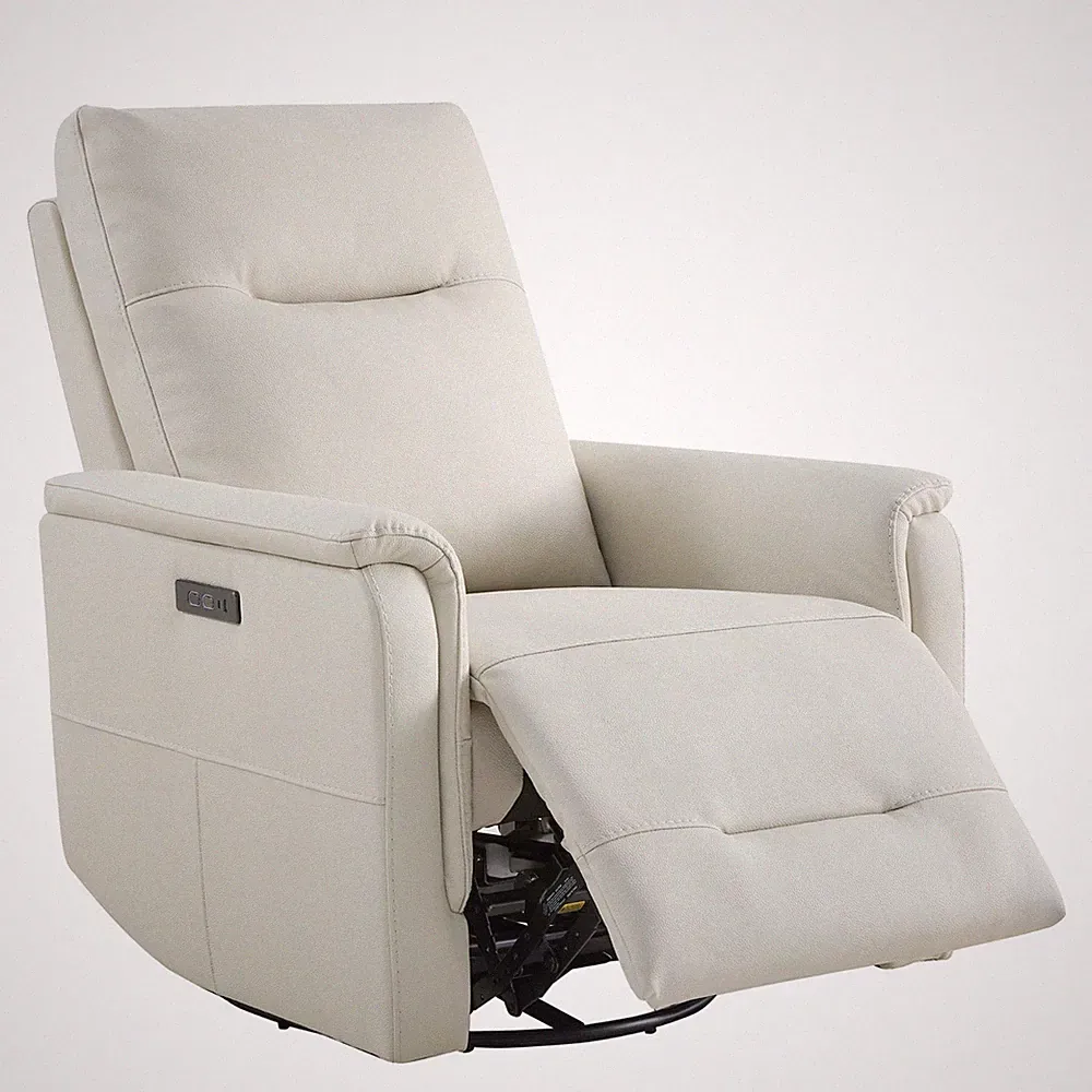 CHITA Genuine Leather Swivel Glider Power Recliner with Power Headrest &USB Port