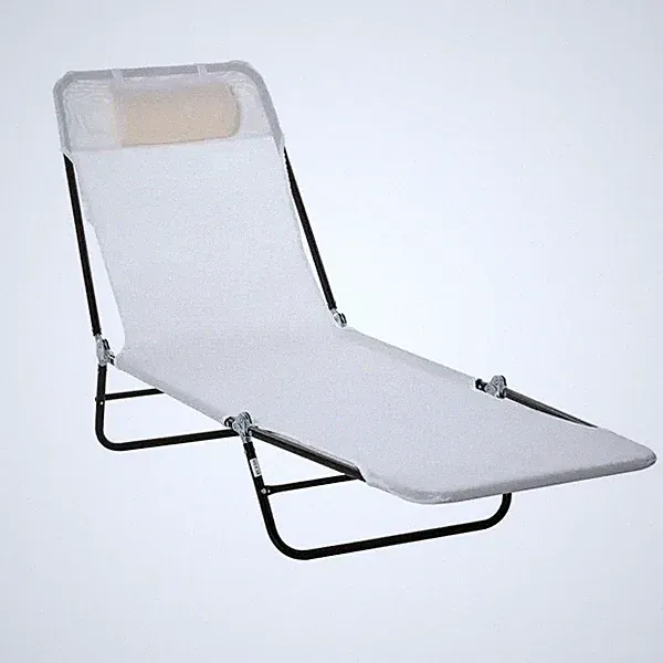 Folding Chaise Lounge Chair, Cream White, 5-Level Adjustable with Headrest, Brea