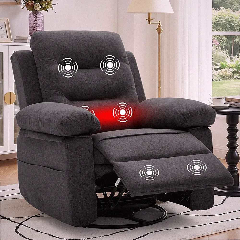 Korser 360° Swivel Rocker Recliner Chair for Adults with Massage & Heat