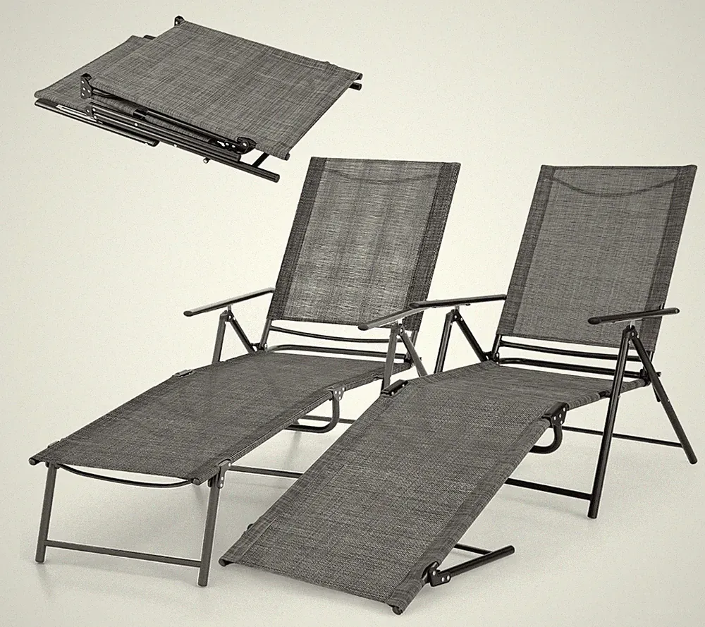 Lounge Chair Outdoor Set of 2 -Tanning Chair with 6 Adjustable Backrest,Footrest