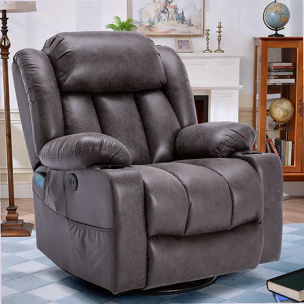Manual 360° Swivel Rocker Recliner Chair Glider Lounge Chair with Massage & Heat