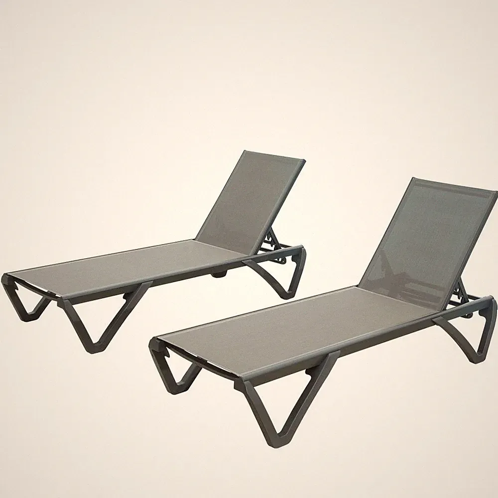 Outdoor Aluminum Chaise Lounge Set of 2 Adjustable Reclining Patio