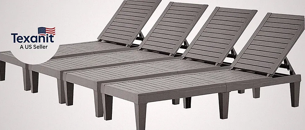 Outdoor Lounge Chaise, Adjustable Pool Lounge Chairs with 5 Positions Backrest