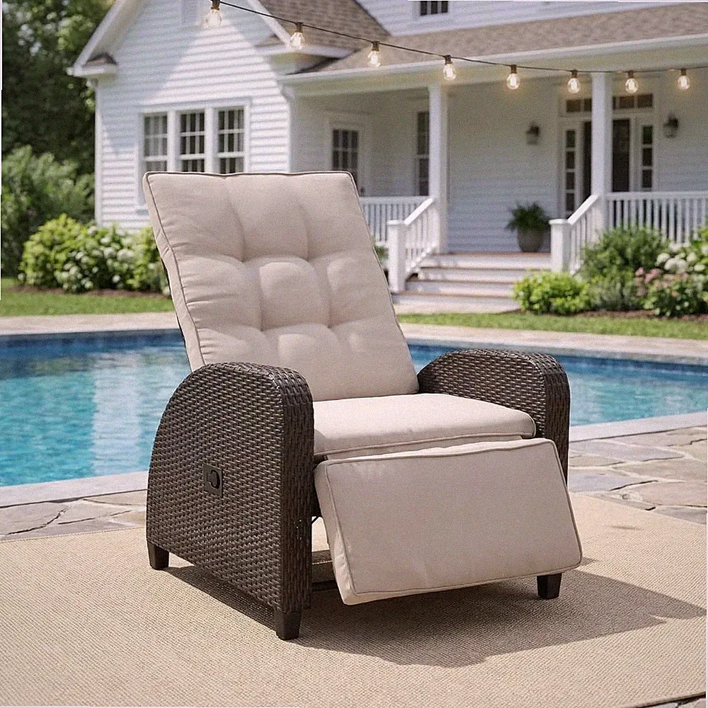 Patio Wicker Recliner Chair with Adjustable Backrest