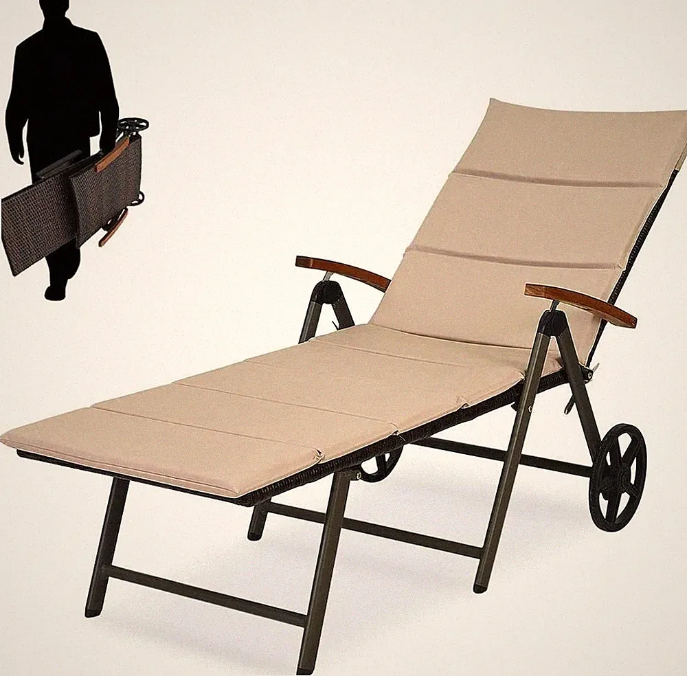 Patio Chaise Lounge with Adjustable Backrest and Soft Cushions Folding Recliner