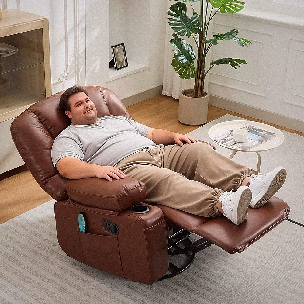 Rocker Recliner Chair for Adults w/Vibration Massage &Heating 360° Swivel Glider