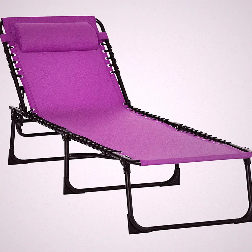 Sunbathing Chair with 4-Position Recline Breathable Suspension Seat Purple