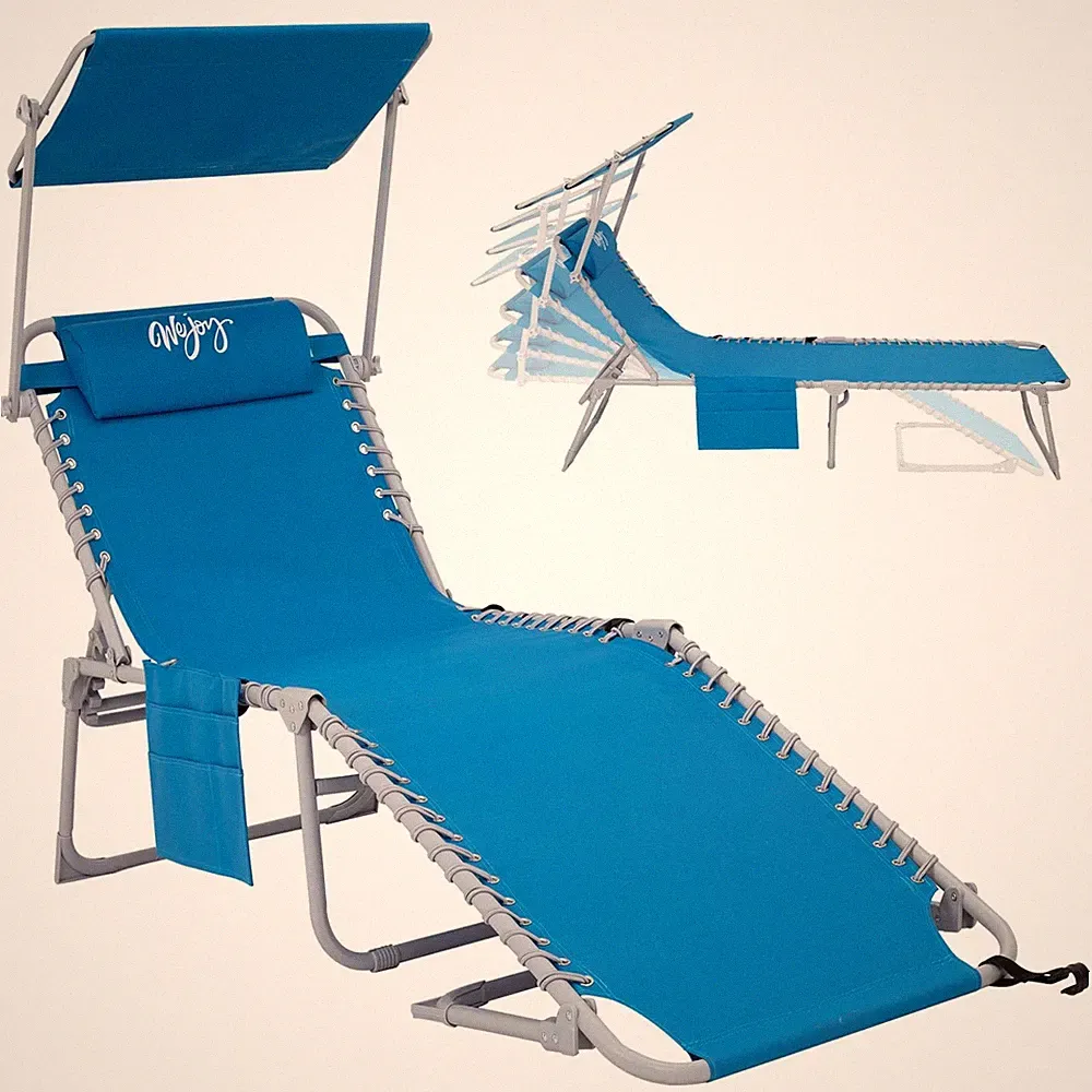 #WEJOY Folding Lounge Chair with Canopy Shade, Portable Adjustable 5-Position...