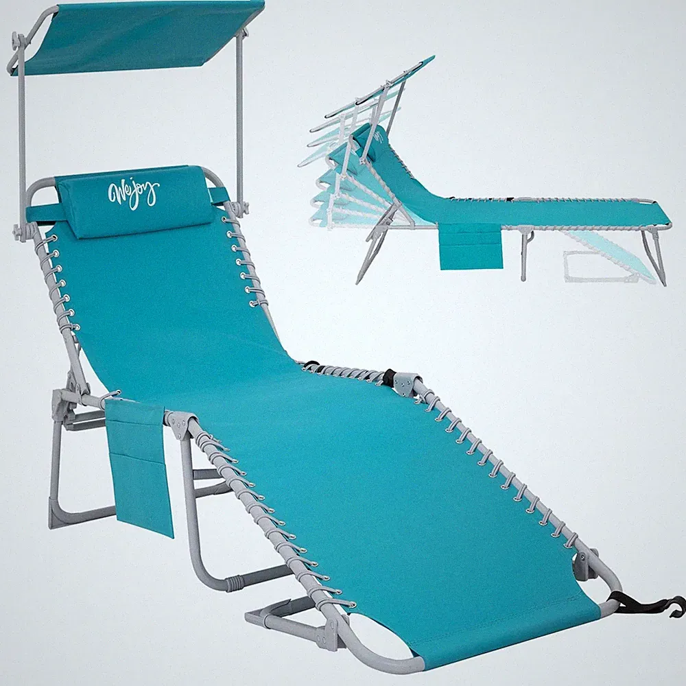 #WEJOY Folding Tanning Chair with Canopy Shade, Portable Adjustable 5-Positio...